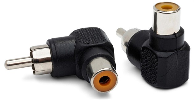 HOSA GRA-259 Angled RCA Male - RCA Female Adapter 2-pack