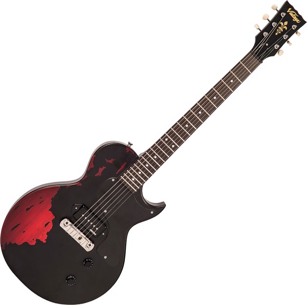 V120 Icon - Distressed Black over Cherry Red