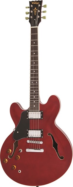 VINTAGE LEFT HANDED SEMI-ACOUSTIC GUITAR - CHERRY RED