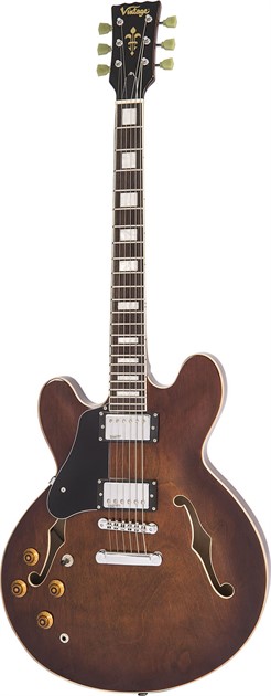 VINTAGE LEFT HANDED SEMI-ACOUSTIC GUITAR - NATURAL WALNUT